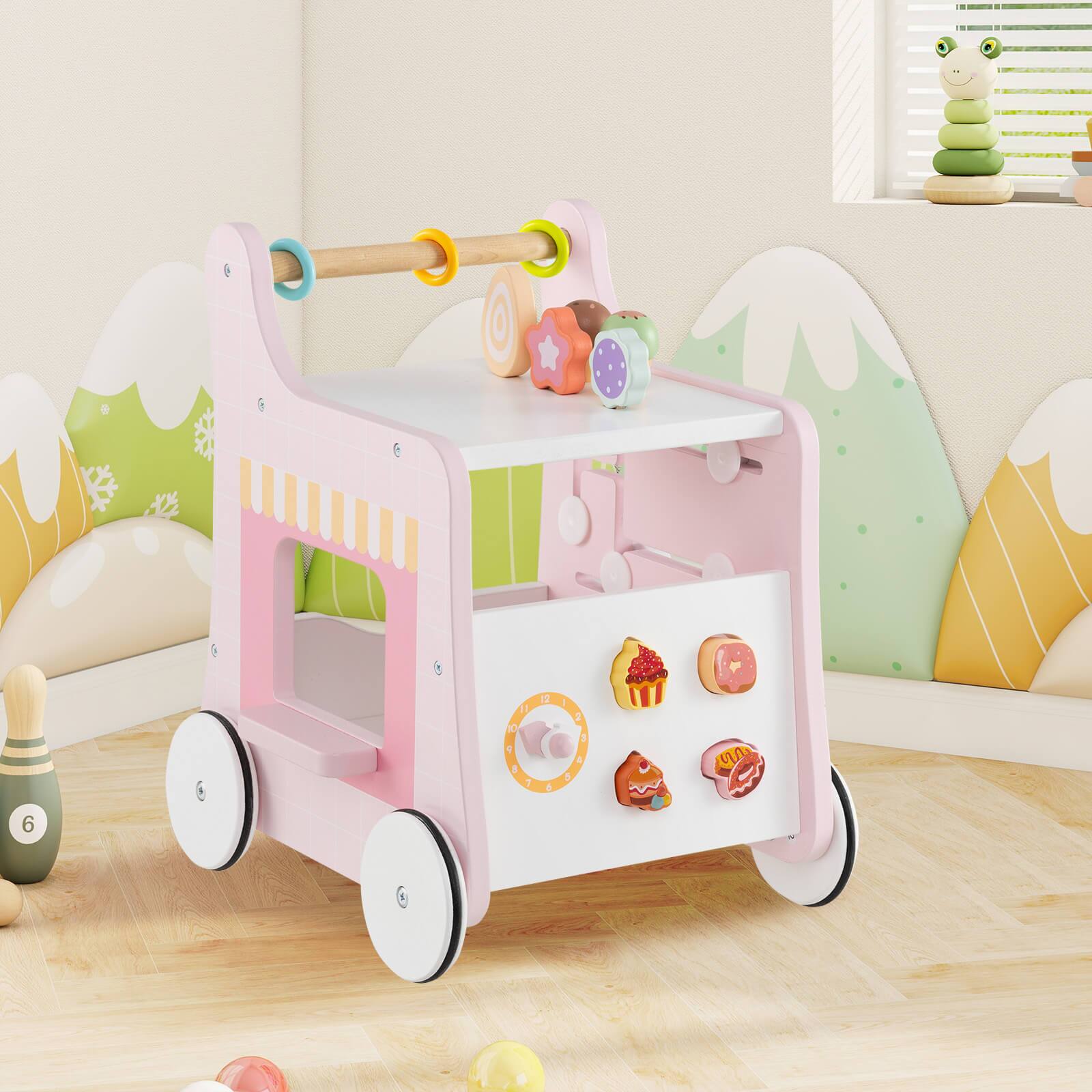 Alt View 3. Costway - Costway Wooden Baby Walker Ice Cream Cart Toy with Sweet Accessories & Smooth Wheels - Pink.