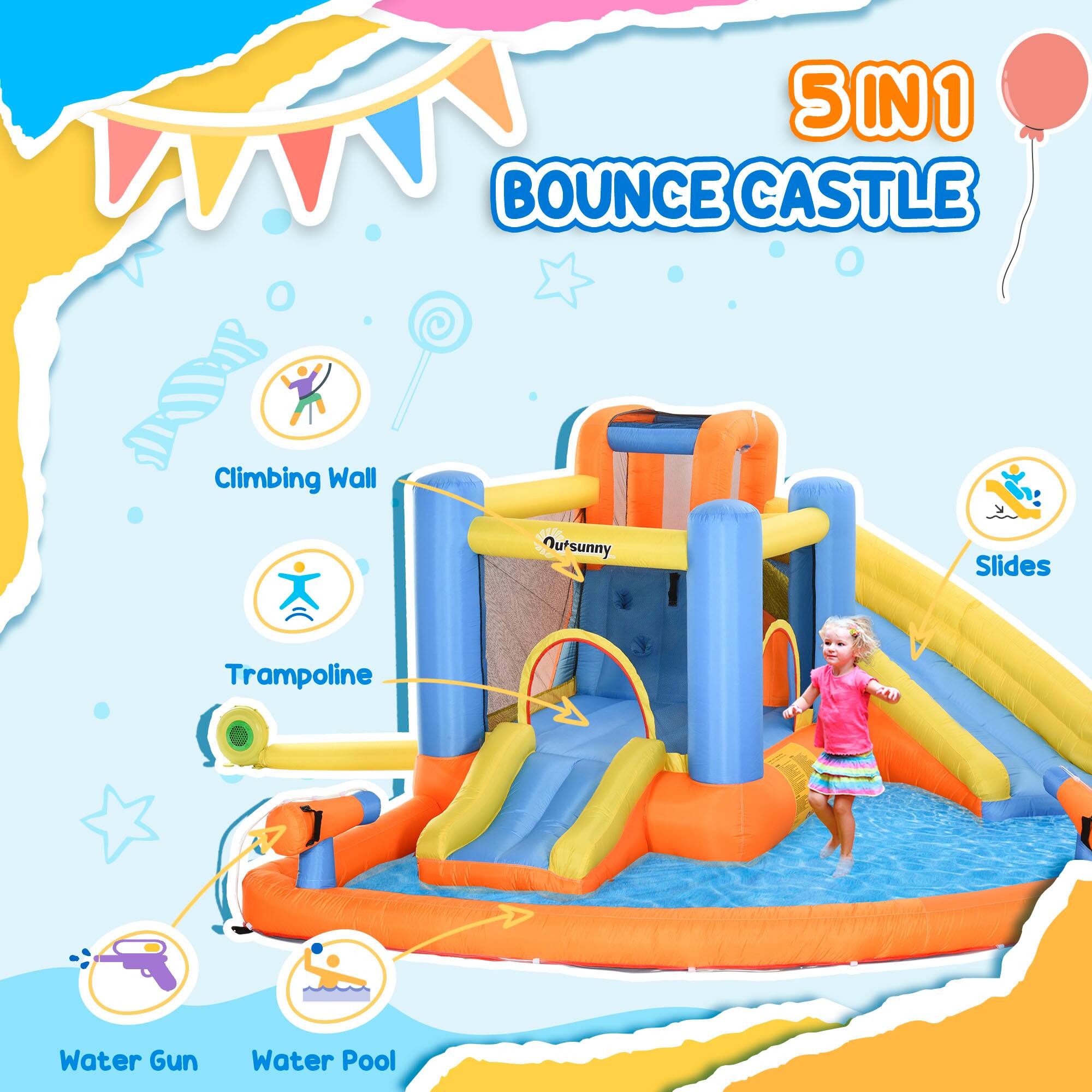 5IN1 BOUNCE CASTLE

- Climbing Wall
- Trampoline
- Slides
- Water Gun
- Water Pool

LECO A Outsunny