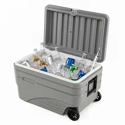 Front. Costway - Costway 103QT Portable Wheeled Ice Cooler with Foldable Pull & Carry Handles for Camping - Gray.