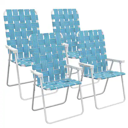 Front. Outsunny - Set of 4 Patio Folding Chairs, Classic Outdoor Camping Chairs, Portable Lawn Chair Set for Camping, Garden, Pool, Beach - Blue.