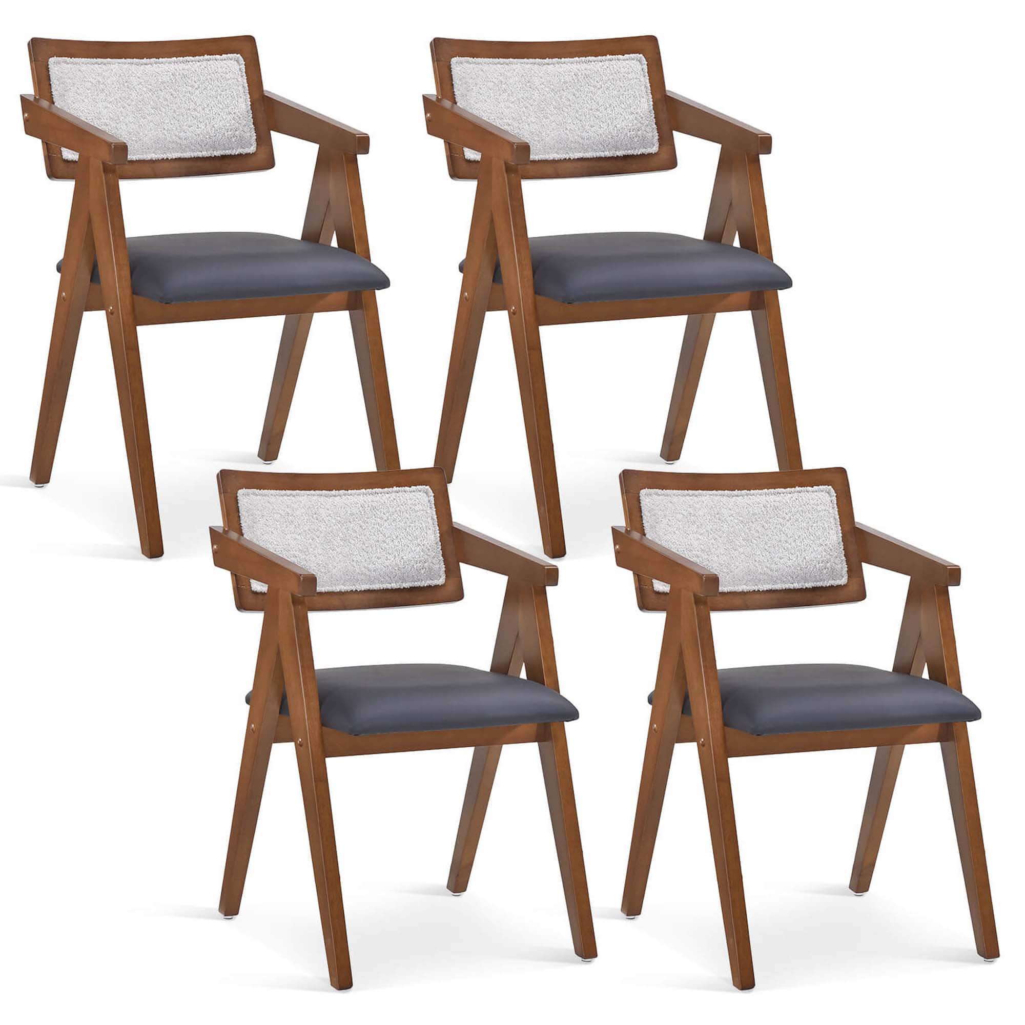 Costway - Modern Accent Chairs Set of 4 with Leathaire Seat Cushions & Backrests - Beige,Fawn,Gray
