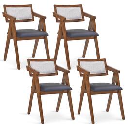 Costway - Modern Accent Chairs Set of 4 with Leathaire Seat Cushions & Backrests - Beige,Fawn,Gray