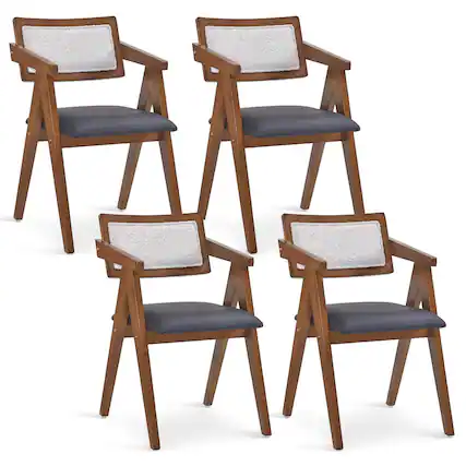 Front. Costway - Costway Modern Accent Chairs Set of 4 with Leathaire Seat Cushions & Backrests - Beige,Fawn,Gray.