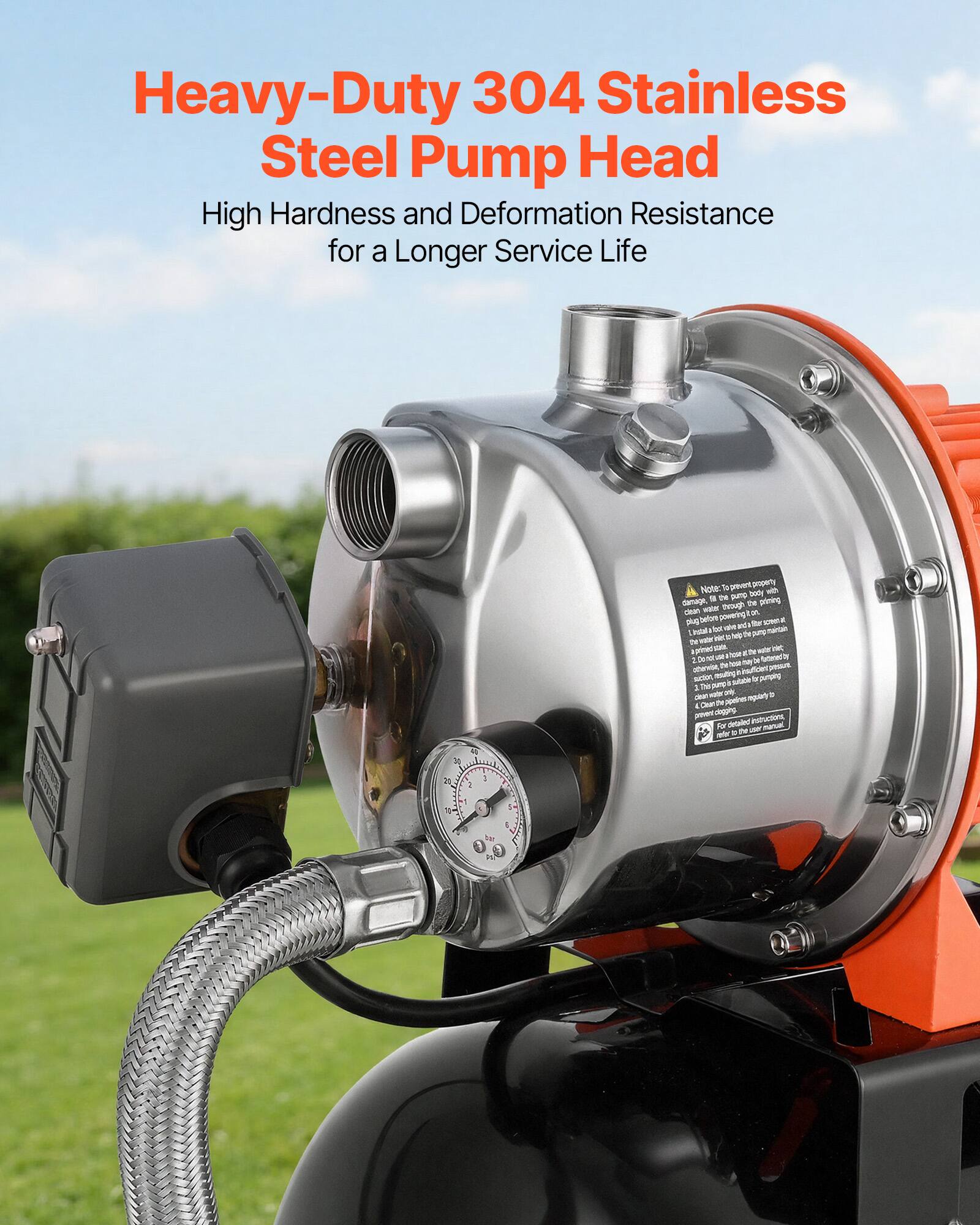 Heavy-Duty 304 Stainless Steel Pump Head High Hardness and Deformation Resistance for a Longer Service Life

Note: body with 50 the pump priming damage, through the clean water plug before powering it. For - box que, PSDA - DE UPP DE vater stat or - 7 subble purpumping: clean regolarly Clean M For detailed Instructions, N manual witter =