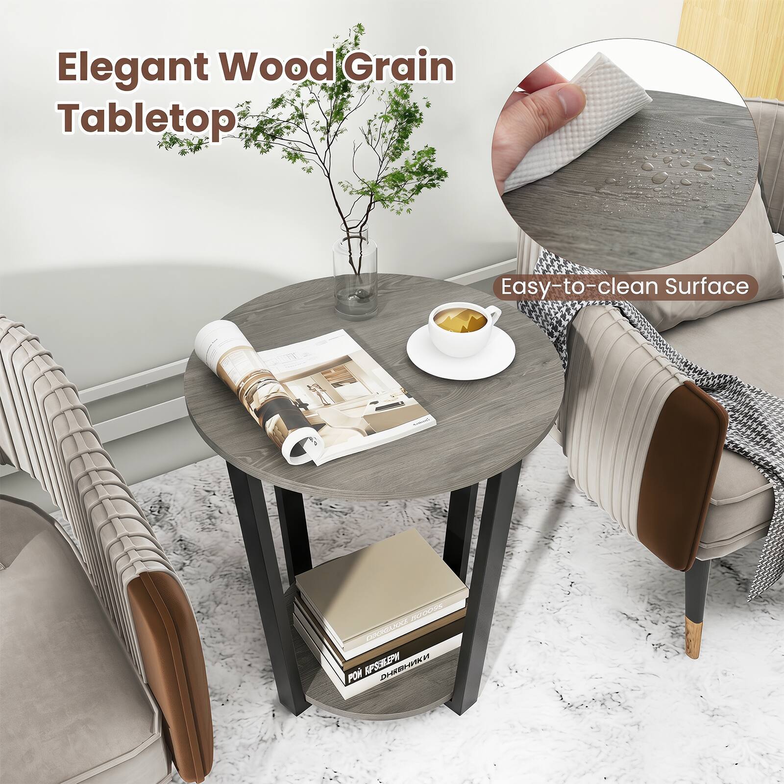 Elegant Wood Grain Tabletop Easy-to-clean Surface