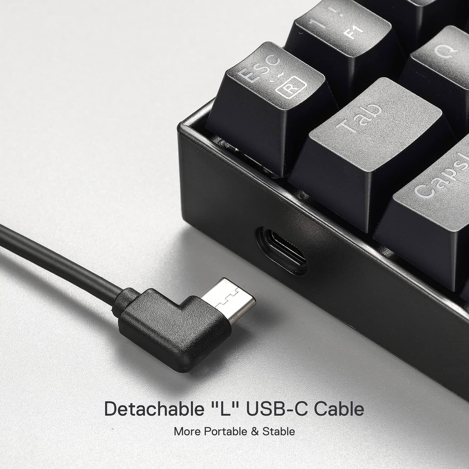 Detachable "L" USB-C Cable  
More Portable & Stable