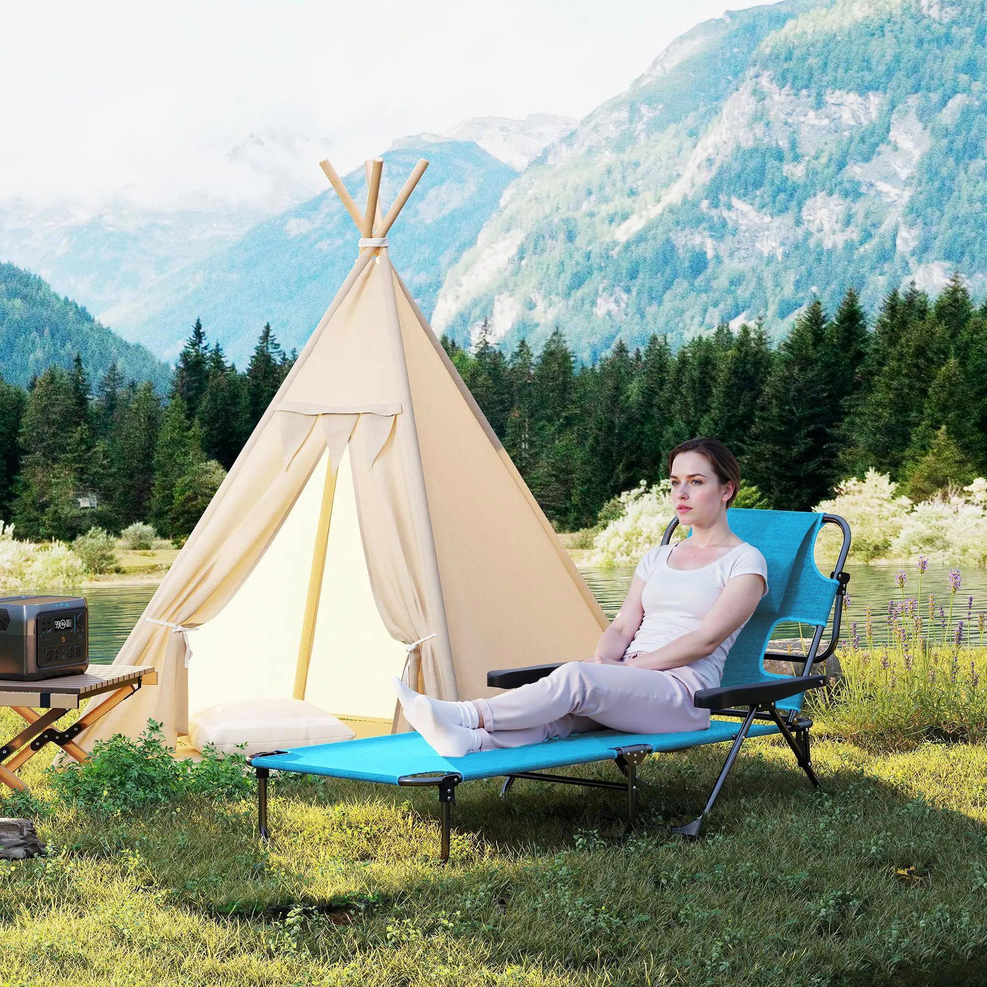 Alt View 5. Spaco - Spaco Folding Lounge Chair with Reclining Back - Light Blue.