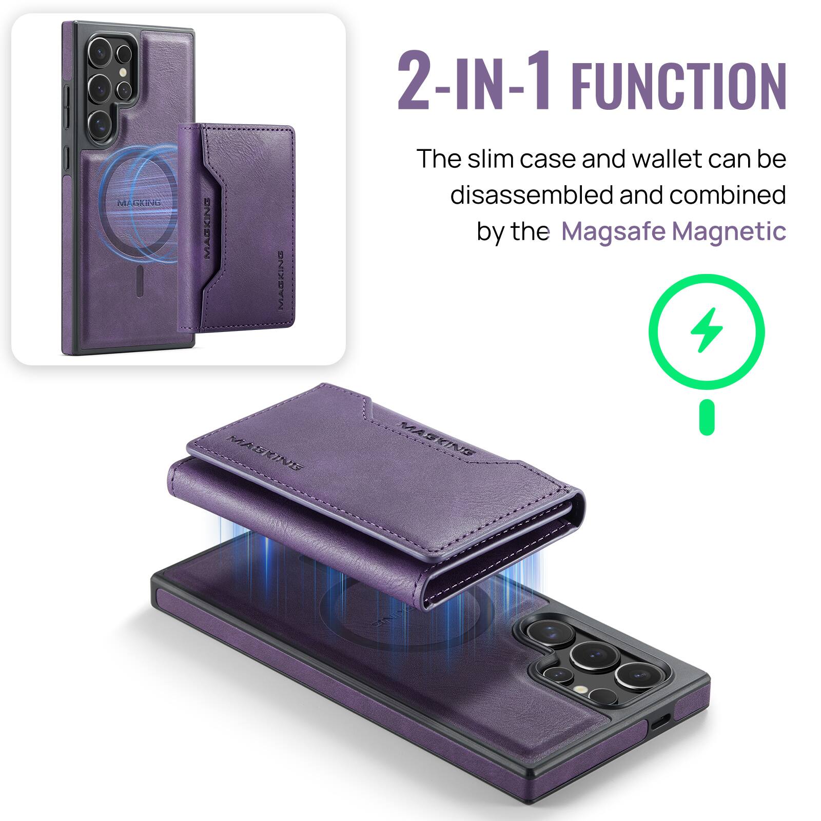M GRING MASKING MASKING 2-IN-1 FUNCTION  
The slim case and wallet can be disassembled and combined by the Magsafe Magnetic