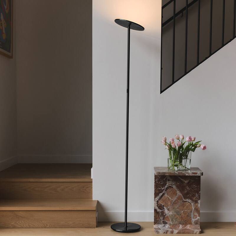 Alt View 5. Brightech - Sky Flux LED Modern Industrial Torchère Dimmable Super Bright Floor Lamp with Built-in Adjustable Head Tilt - Classic Matte Black.