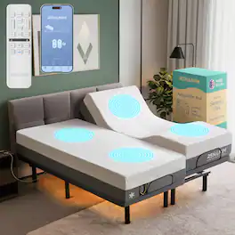 Renanim - SF Split King Adjustable Bed with 14" Cooling Gel Memory Foam Mattress, Massage, Zero Gravity Electric Bed - Gray