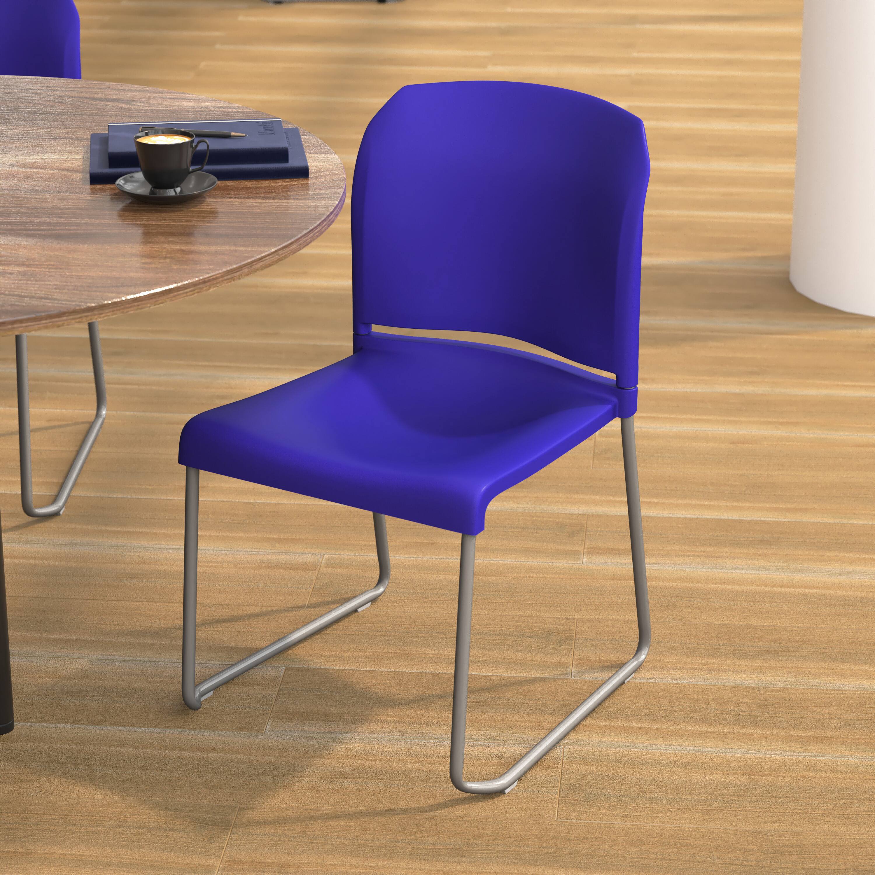 Alt View 3. Emma + Oliver - Home and Office Guest Chair Full Back Contoured Sled Base Stack Chair - Blue.