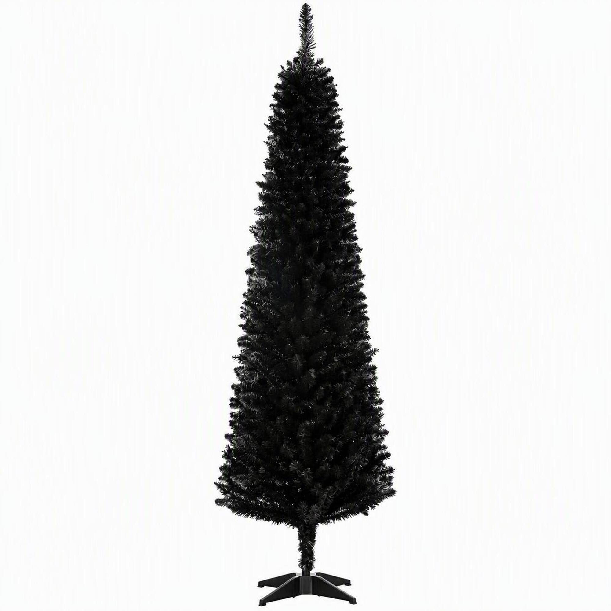 Front. RYHNUYNE - Slim Artificial Christmas Tree With Realistic Branch Tips, Plastic Stand Hinged Design Easy Setup Holiday Decor - Black.