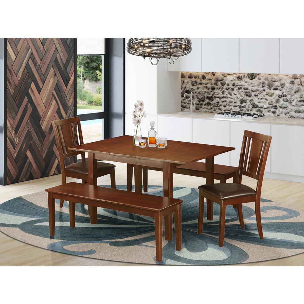 Back. East West Furniture - 5 Pc Kitchen dinette set-small Dining Tables plus 2 Dining Chairs and 2 Benches - Mahogany.