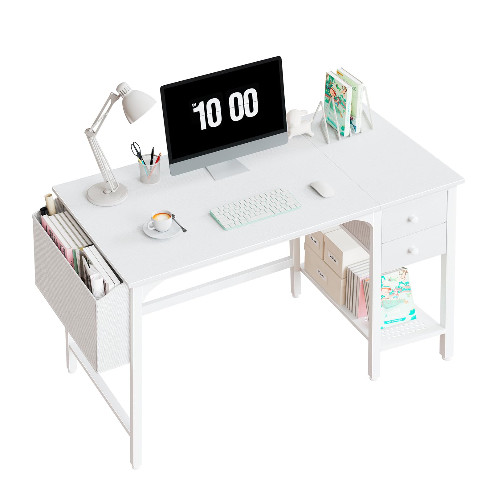 JETRANSPORT - White Small Desk With Drawers - 40 Inch Computer For Space Home Office Modern Simple Study Writing Table Pc D - White 40 inch