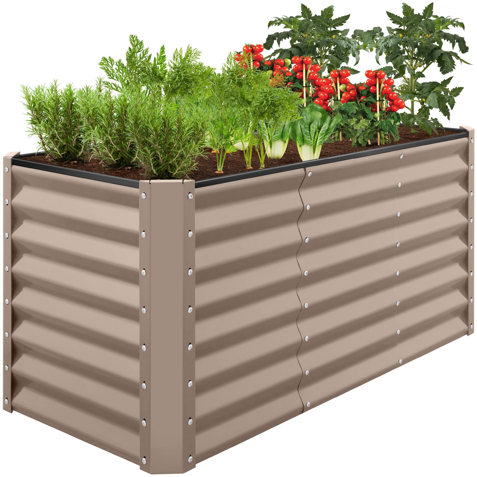 Best Choice Products - 4x2x2ft Outdoor Metal Raised Garden Bed for Vegetables Flowers Herbs - Taupe