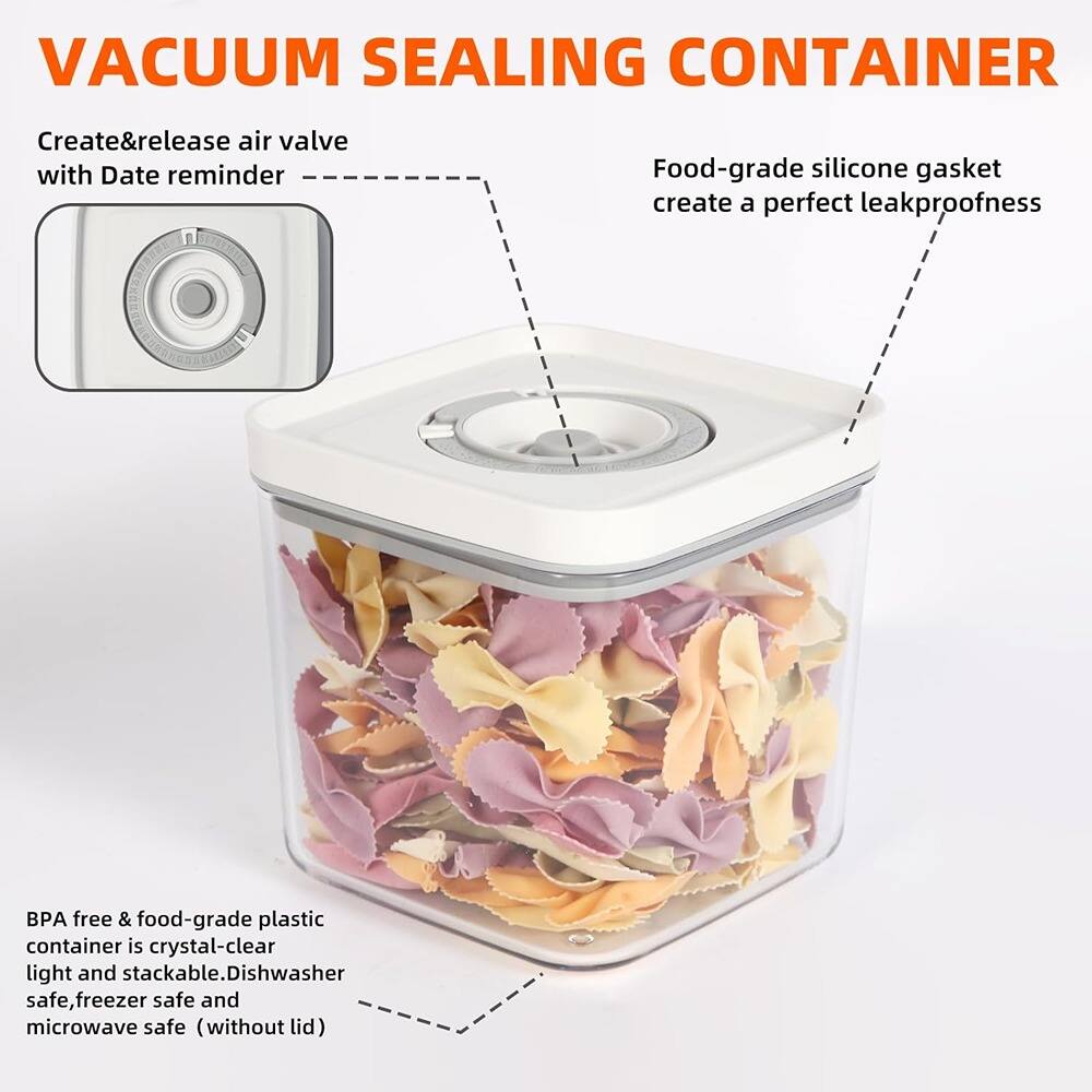 **VACUUM SEALING CONTAINER**

- **Create & release air valve with Date reminder**
- **Food-grade silicone gasket create a perfect leakproofness**
- **BPA free & food-grade plastic container is crystal-clear light and stackable. Dishwasher safe, freezer safe and microwave safe (without lid)**