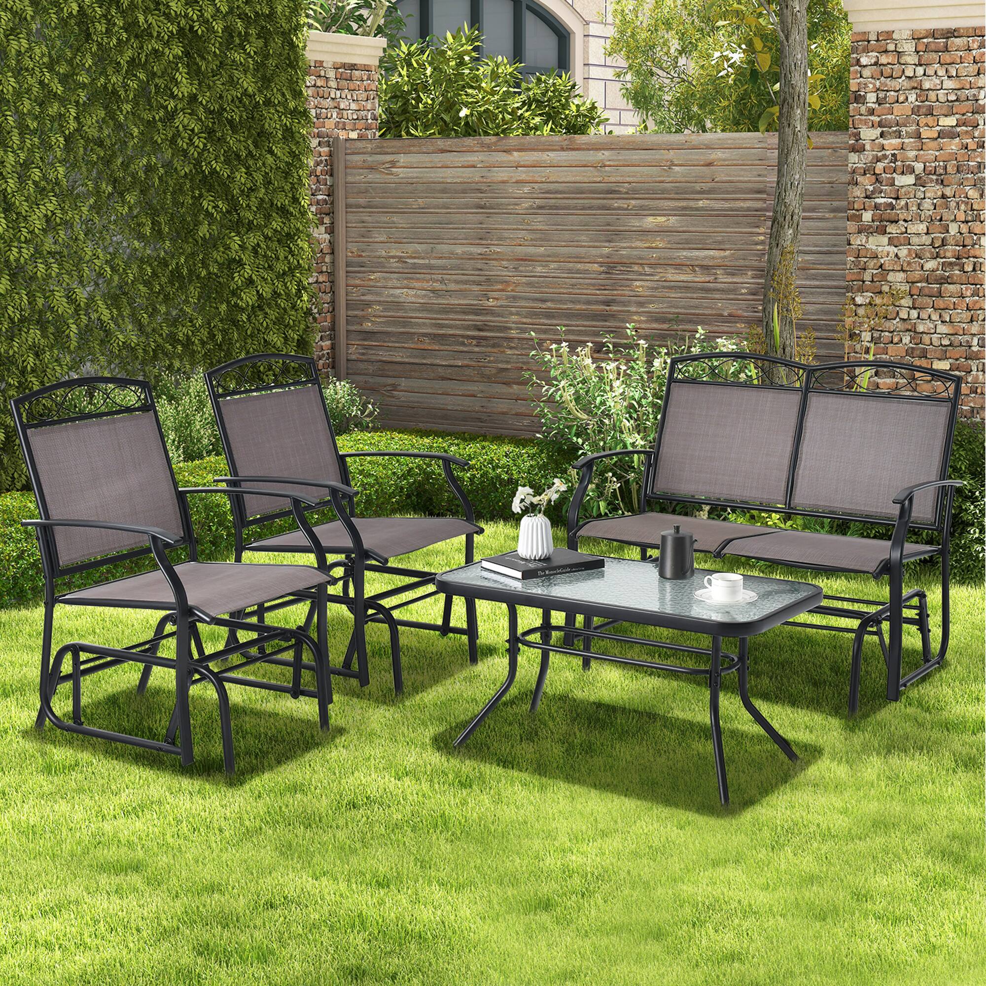 Alt View 2. Gymax - Gymax 4PCS Outdoor Glider Chair & Table Set Patio Conversation Furniture Set - Brown + Black.