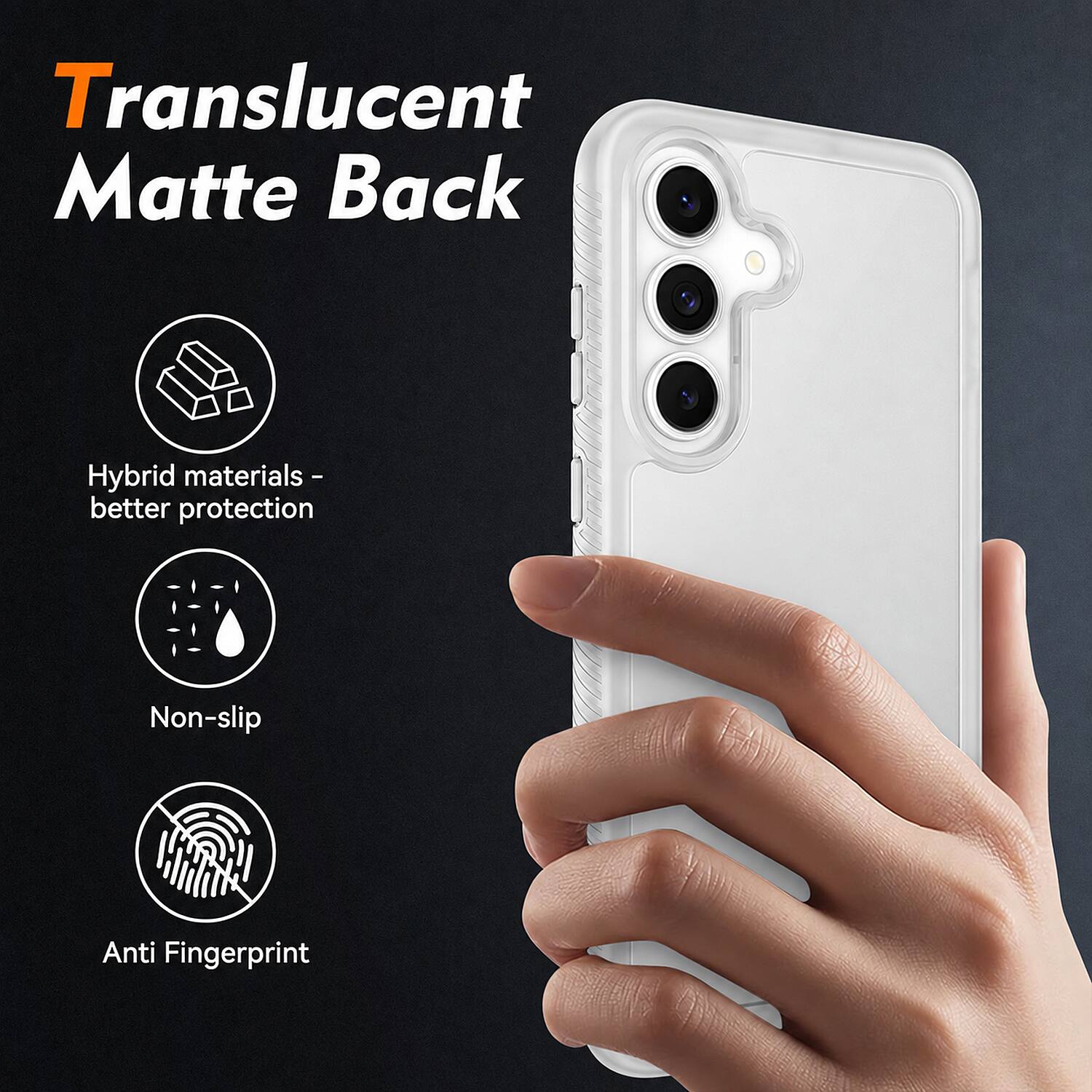 Translucent Matte Back

Hybrid materials - better protection

Non-slip

Anti Fingerprint