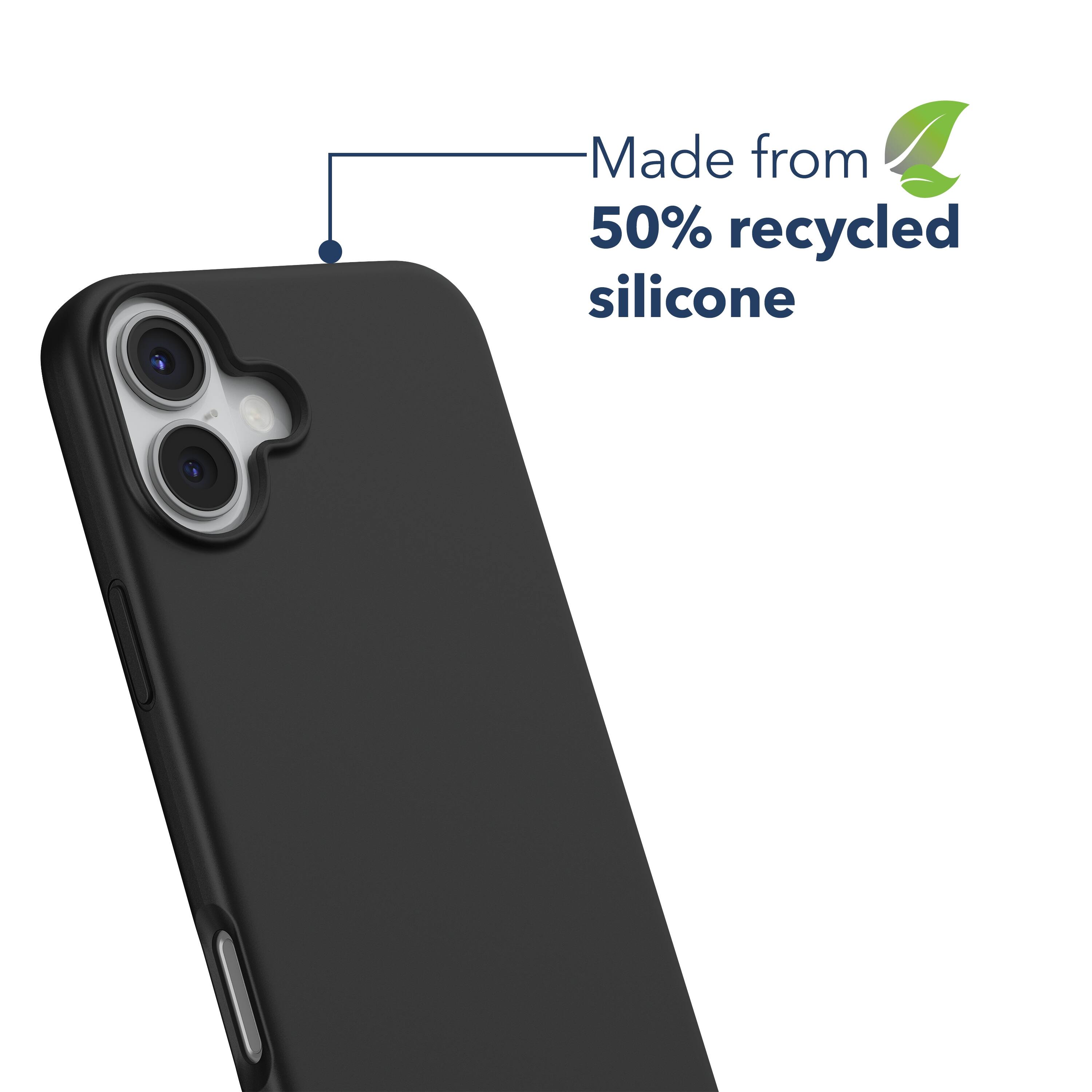 Made from 50% recycled silicone.