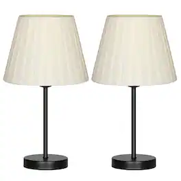 Oumilen - Black Base Table Lamp with Beige Pleated Fabric Shade, E26 Socket & UL Plug