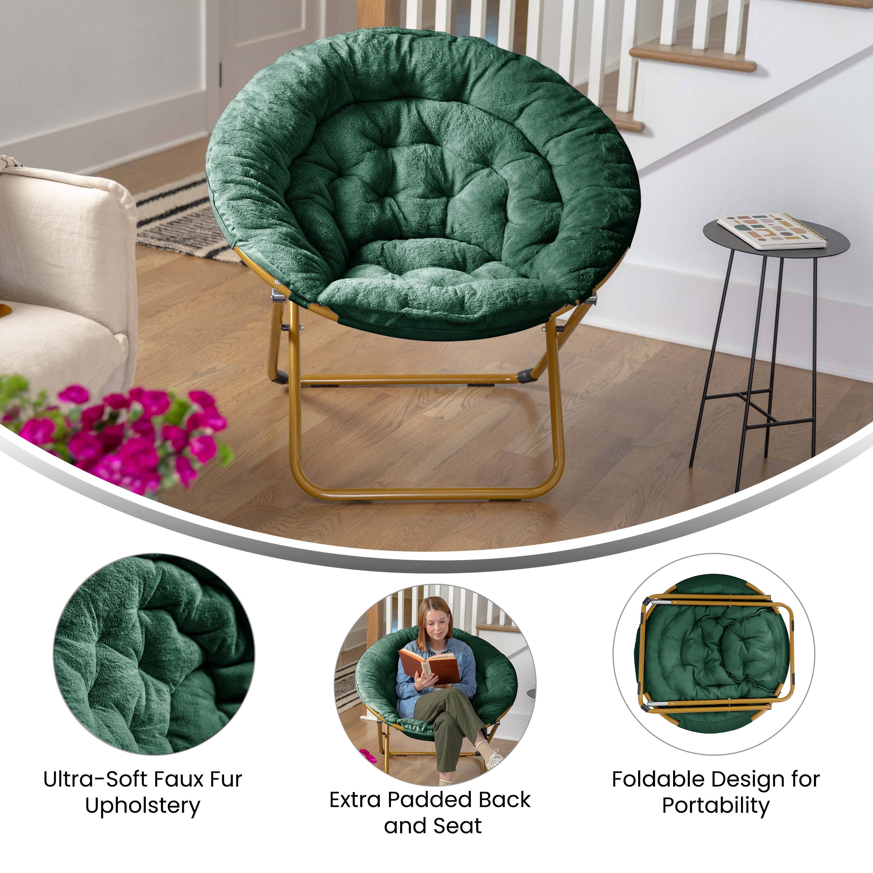 Ultra-Soft Faux Fur Upholstery  
Extra Padded Back and Seat  
Foldable Design for Portability