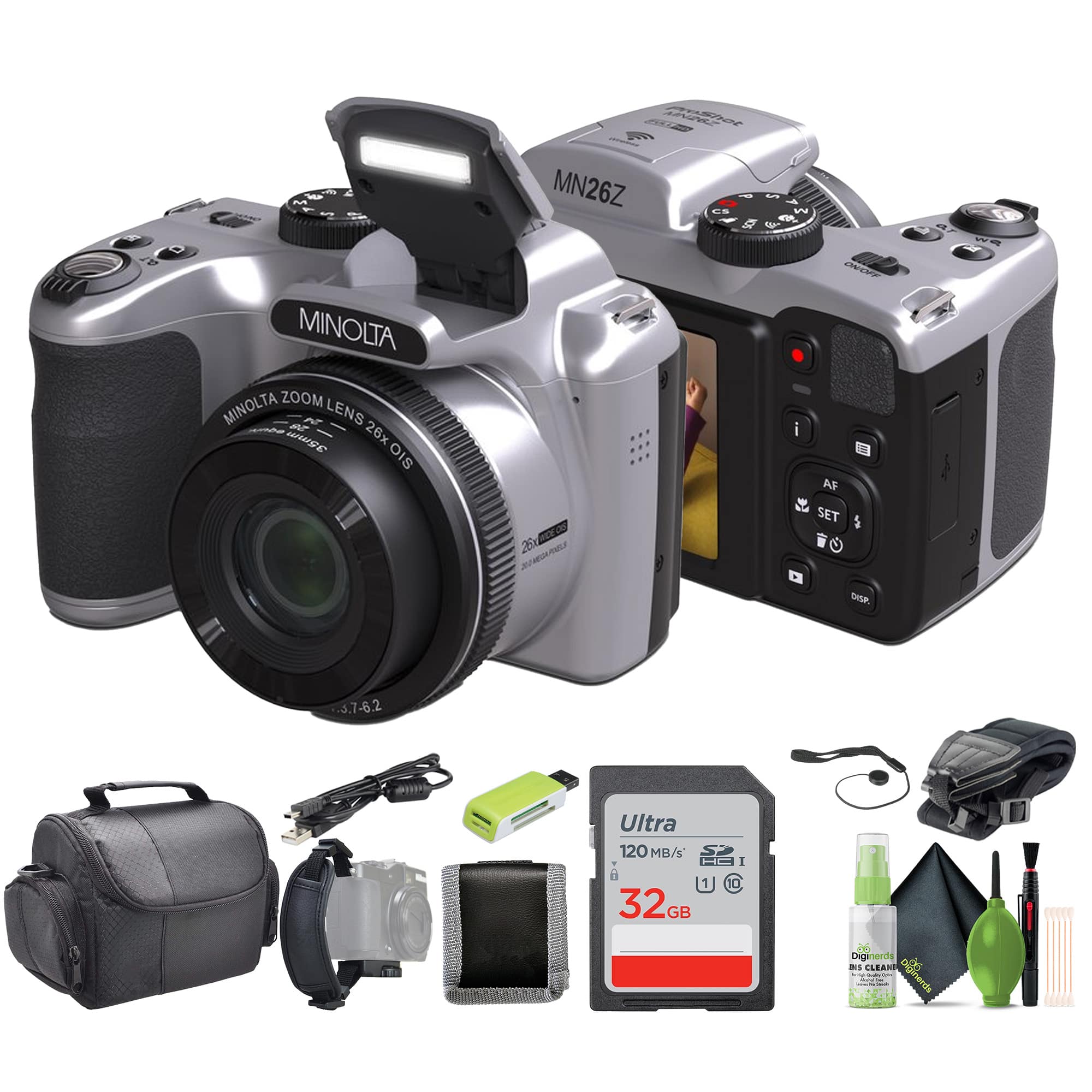 Minolta - 20 Mega Pixels 26x Optical Zoom Digital Camera 1080p FHD Video - Silver