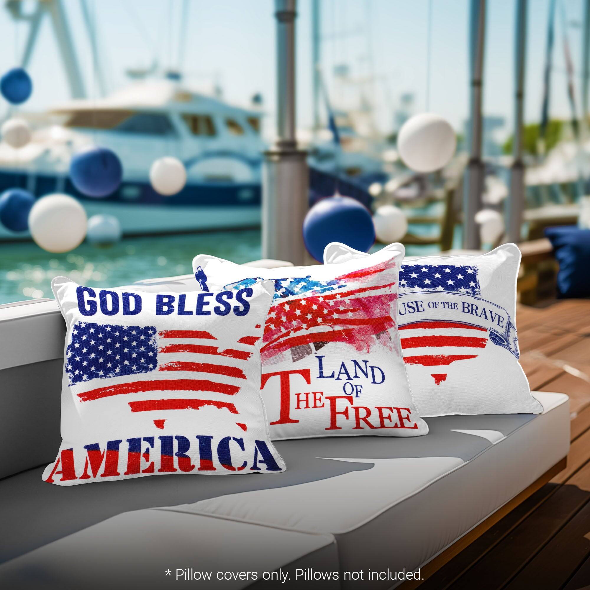 GOD BLESS THE LAND OF THE FREE AMERICA  
*Pillow covers only. Pillows not included.