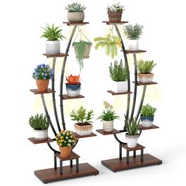 Gymax - 2PCS 62'' Tall 8-Tier Corner Metal Plant Shelf for Multiple Plants Living Room - Brown
