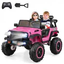 Costway - 24V 2 Seater Kids Ride on Truck 2WD/4WD Battery Powered Vehicle Toddler Powerful Car with Remote Control - Pink