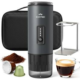 Gvode - Rechargeable Electric Portable Espresso Machine 20 Bar, Fits Pods & Ground, Car/ Offfice/ Home - Gray