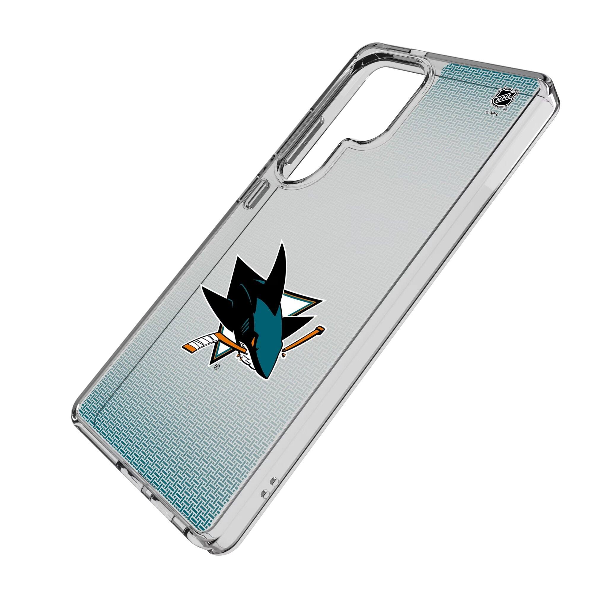 Alt View 1. Keyscaper - San Jose Sharks Linen Logo Galaxy Clear Case - S23 - Multicolor.