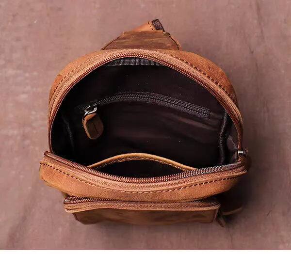 Alt View 1. Steel Horse Leather - Erling Leather Sling Bag | Crossbody Leather Pack - Brown.