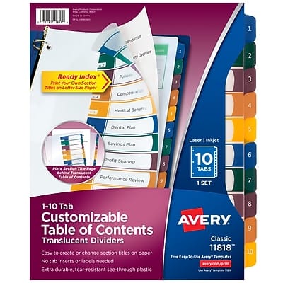 Avery - Ready Index Table of Contents Plastic Dividers, 1-10 Tabs - Multicolor price history on PriceWatchPro