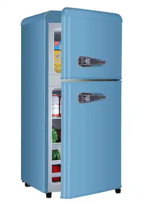 Front. Loheer - Retro 2.8 Cu. Ft. 2-Door Mini Fridge with Separate Freezer & LED Light - BLUE.