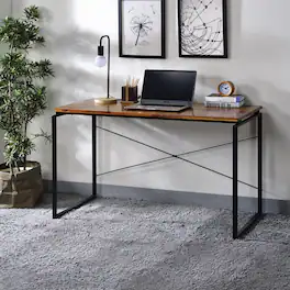 TinyHomie - Metal Frame Writing Desk 1pc Wooden Home Office Furniture Oak and Black Finish Laptop Table - Black and Oak