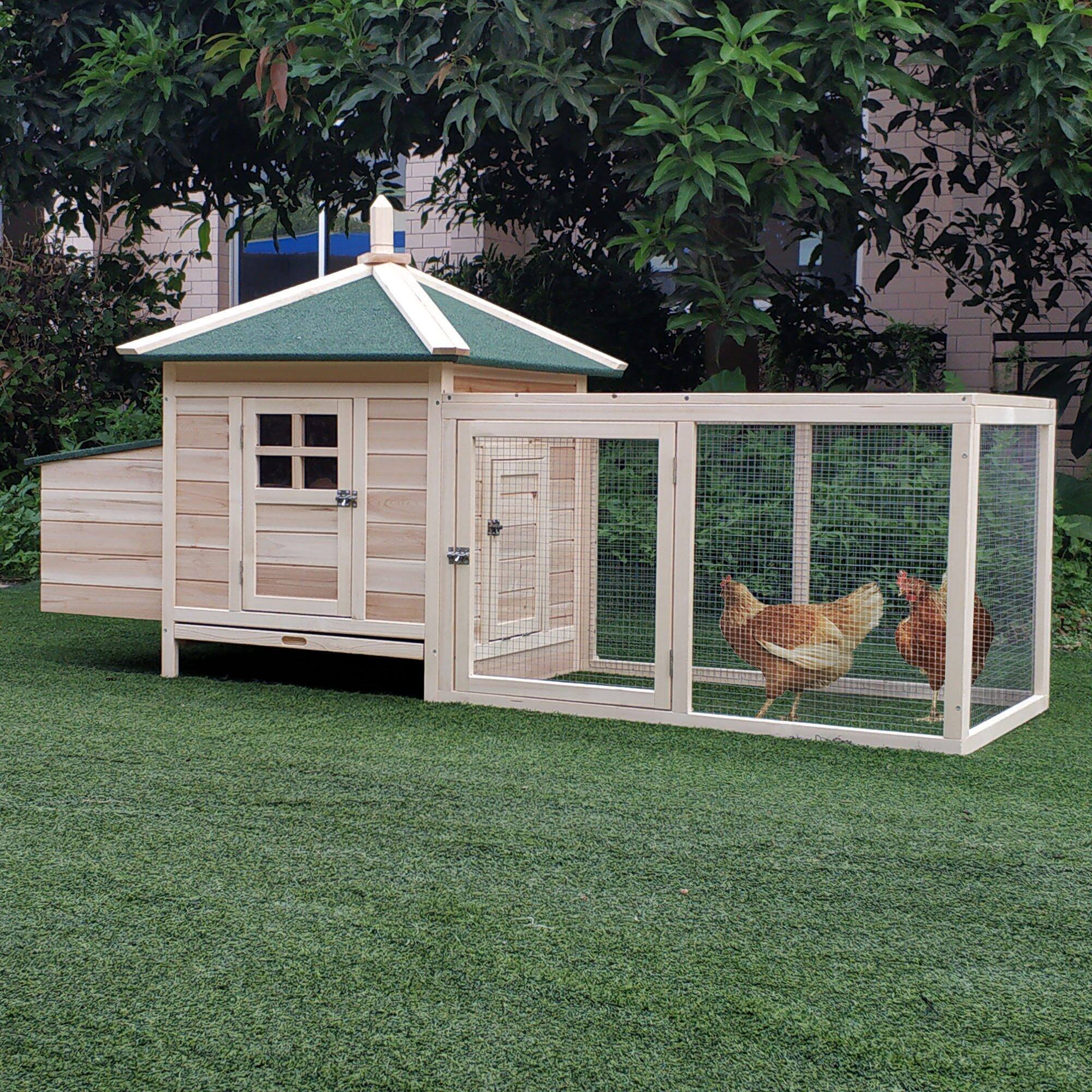 Alt View 1. Pawhut - Wooden Chicken Coop with Nesting Box, Cute Outdoor Hen House with Removable Tray, Ramp Run.