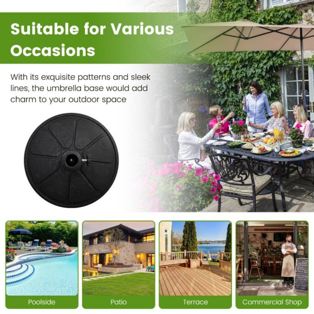 Suitable for Various Occasions

With its exquisite patterns and sleek lines, the umbrella base would add charm to your outdoor space

Poolside  
Patio  
Terrace  
Commercial Shop