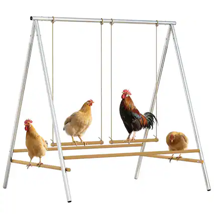 Front. Pawhut - Chicken Perch for Coop, Chicken Roosting Bars with 2 Swings, Coop Accessories for Farm - Silver.
