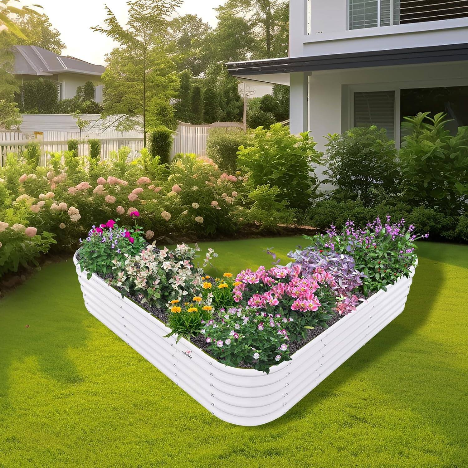 Angle. A Anleolife - 2-Pack White Metal Freefom Heart-Shaped Raised Garden Bed Planter Box for Vegetables (81 in. L x 81 in. W x 18 in. H) - White.