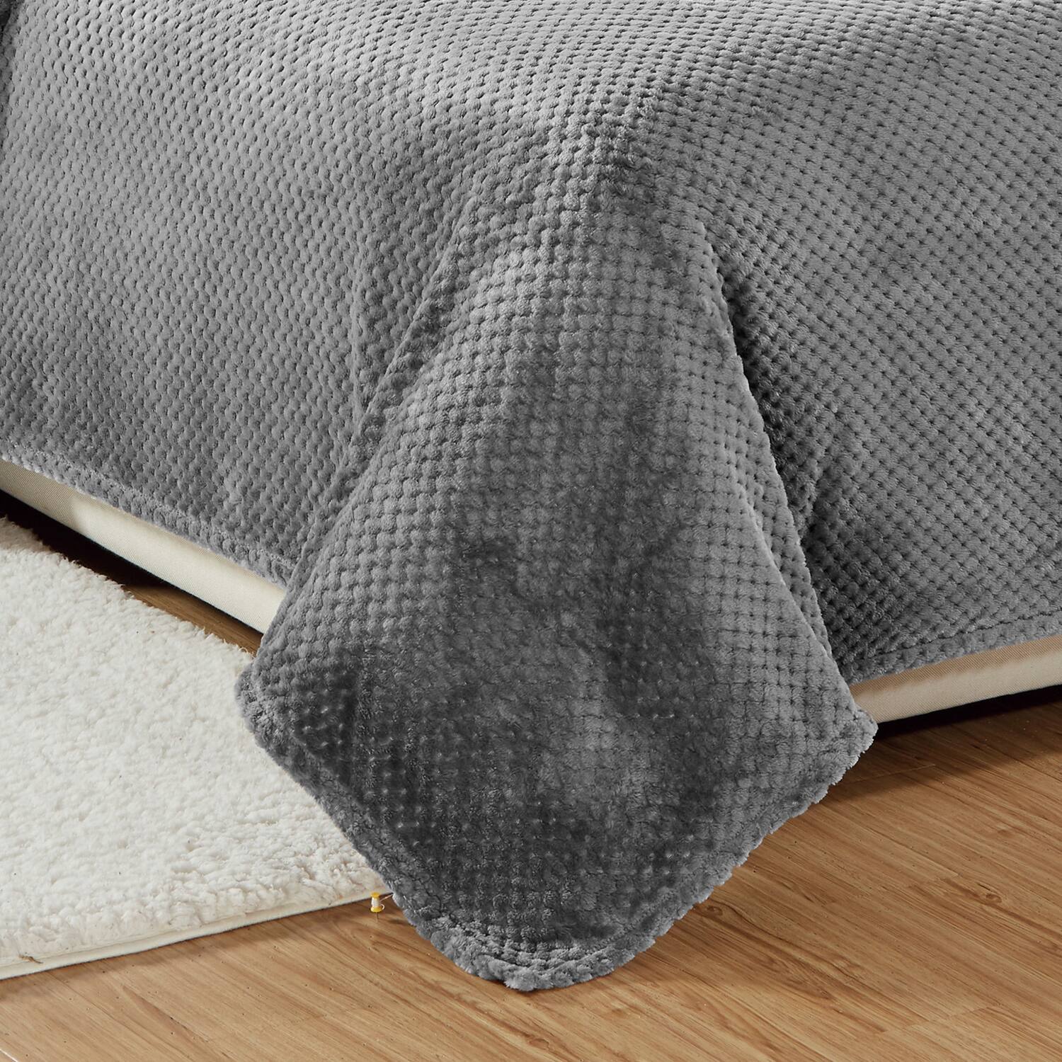 Left. Plazatex - Plazatex Noble House Micro Plush Popcorn Solid Blanket - Twin  66x86"  Grey - Grey.