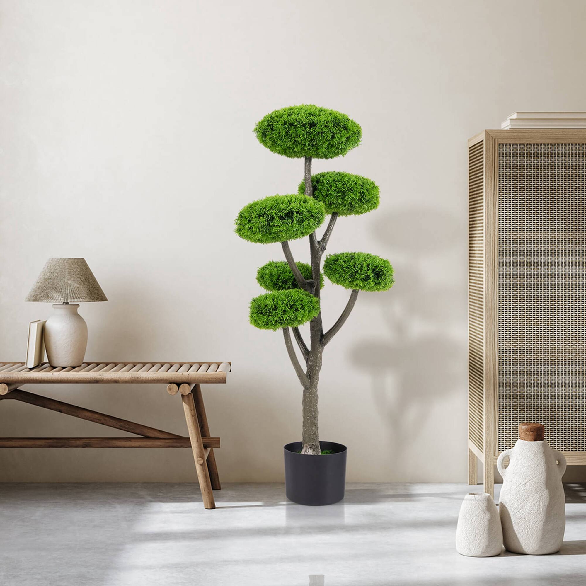 Alt View 3. Costway - Costway 1 PCS Artificial Cypress Topiary Ball Tree with Six Balls Fake Shrub Plant Cedar Tree - Green.