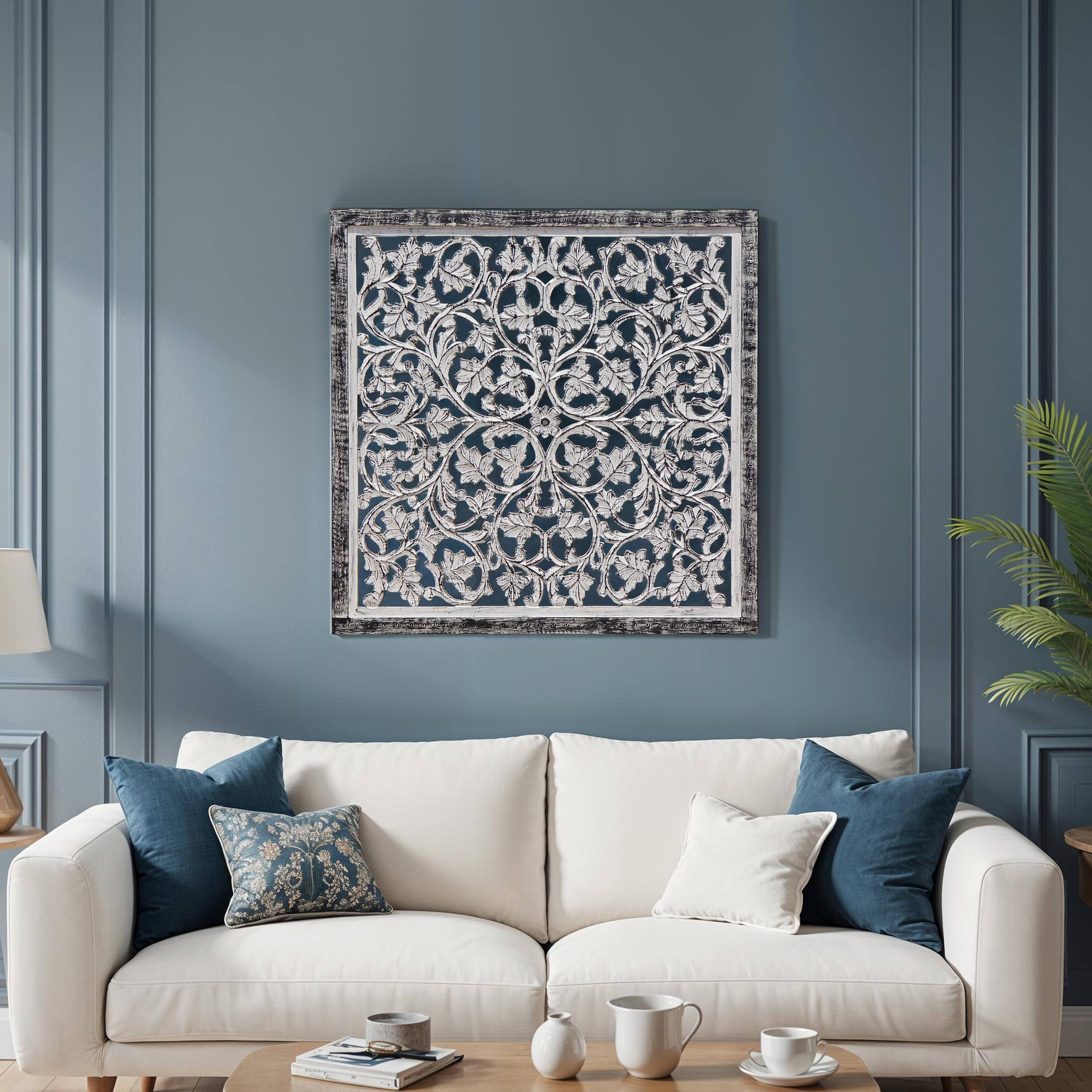 Alt View 8. Manhattan Lane - Ozy Carved Mango Wood Wall Decor| 36 Inch Square I Handcrafted - Black and White.