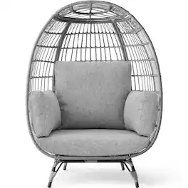 Best Choice Products - Wicker Egg Chair Oversized Indoor Outdoor Patio Lounger w/ Steel Frame - Gray/Heather Gray