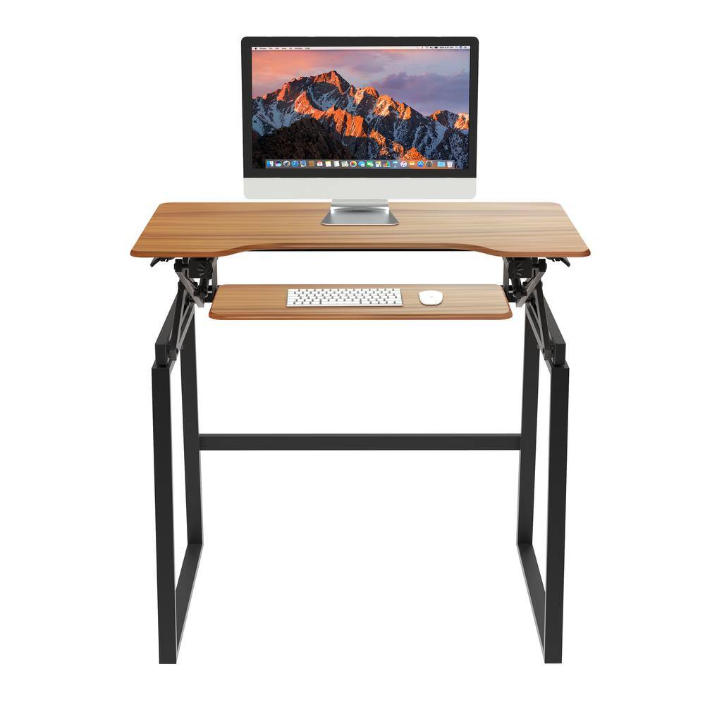 Left. Rocelco - 40" Mobile Large Height Adjustable Standing Desk - Brown.