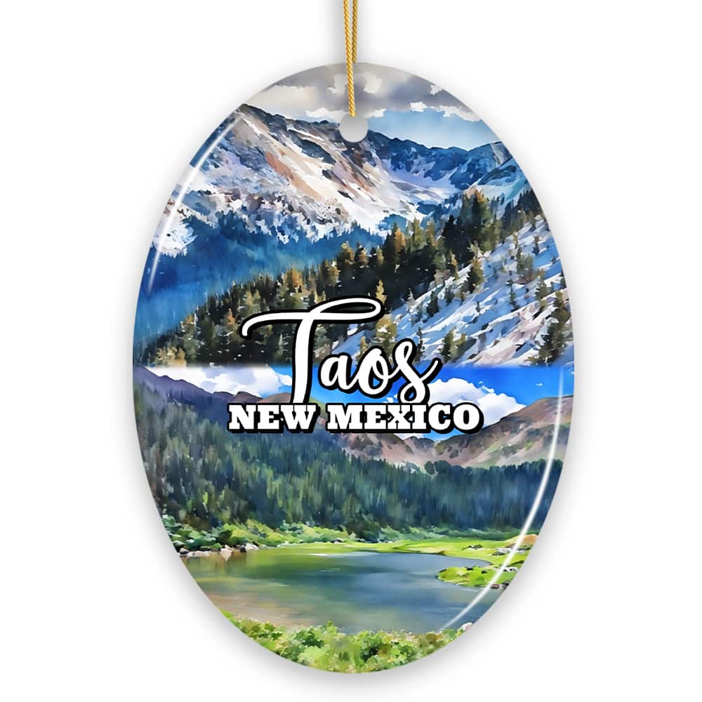 OrnamentallyYou - Vibrant Taos New Mexico Ornament, Pueblo Mountainside Christmas Gift and Souvenir (Oval) - Multi-colored