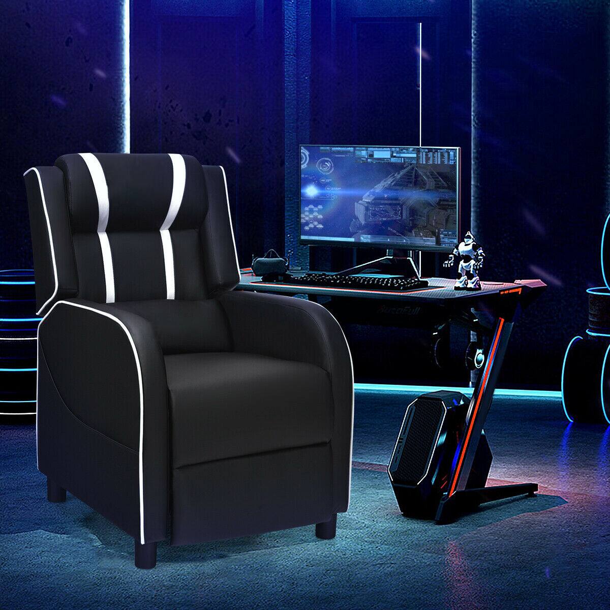 Alt View 10. Ecooso - Adjustable Gaming Recliner with Massage and Footrest, Racing-Style Lounge Chair for Living Room Theater - White.
