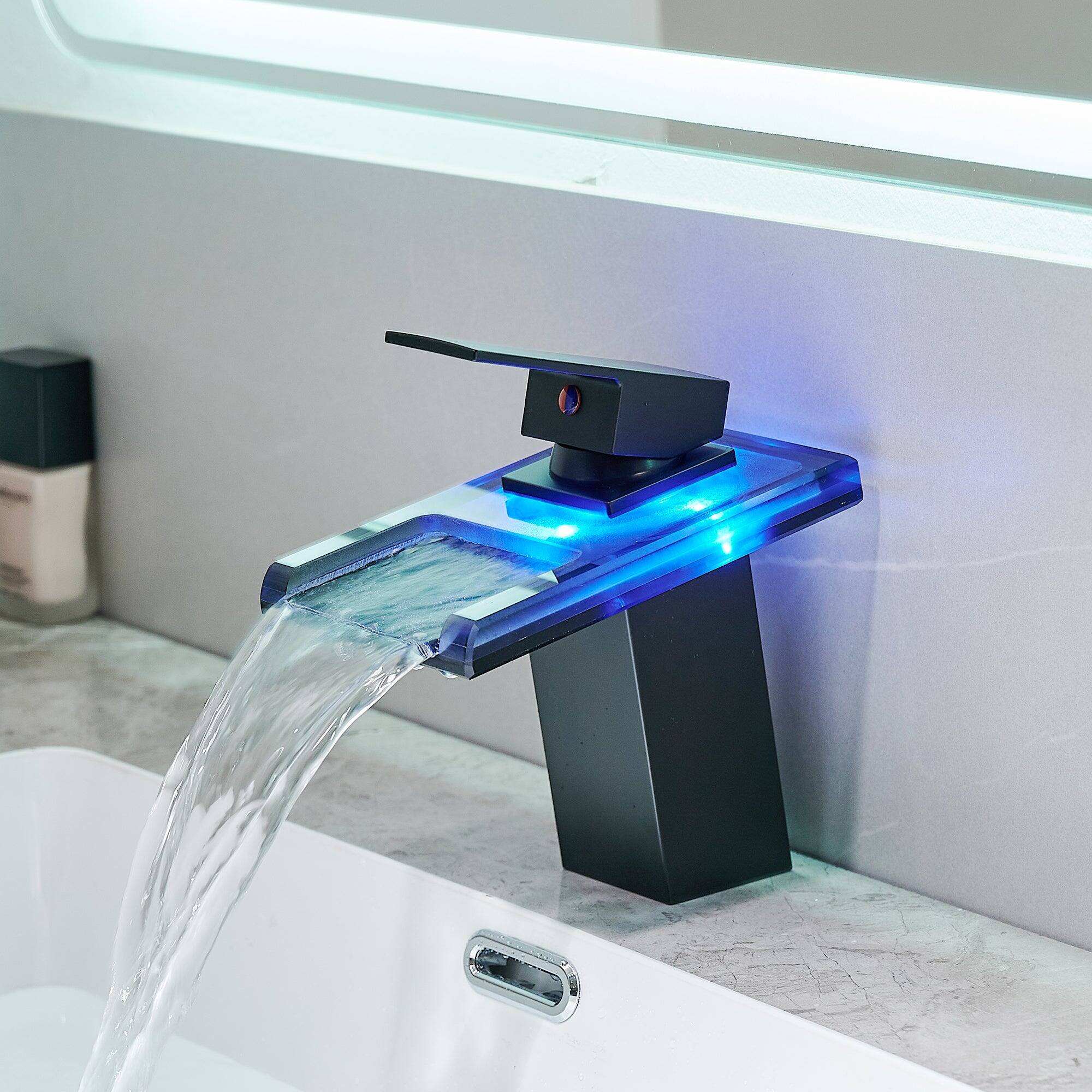 Alt View 9. Boyel Living - Brass Single Handle Single Hole Bathroom Faucet Matte Black with LED Temperature Sensor and Supply Hoses Easy Install - Matte Black.