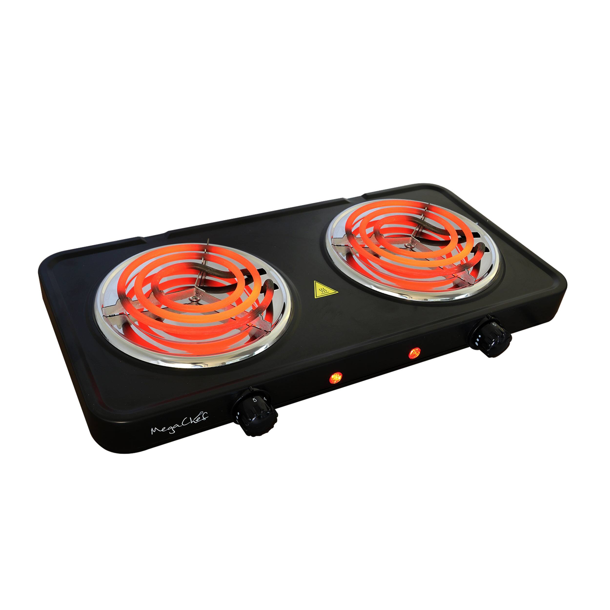Alt View 7. MegaChef - MegaChef Electric Easily Portable Ultra Lightweight Dual Coil Burner Cooktop Buffet Range in Matte Black - Black.