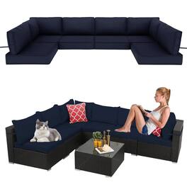 Chateau Abodes - 14-Piece Outdoor Sectional Cushion Set, Waterproof Replacement Cushions with Liner & Cover - Navy Blue