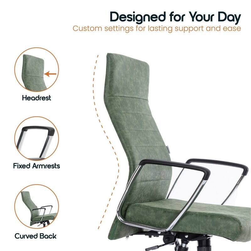Designed for Your Day  
Custom settings for lasting support and ease  

- Headrest  
- Fixed Armrests  
- Curved Back